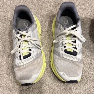 On Running White and Neon Yellow Shoes